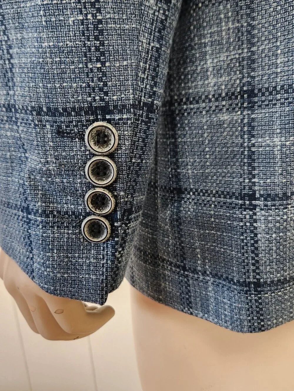 blue plaid sport coat 42R men's Tom James two button jacket
